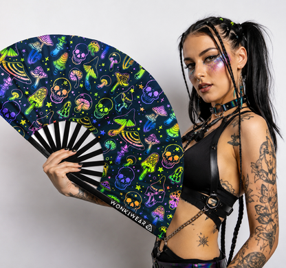 Mushroom & Skulls XL UV Reactive Festival Fan
