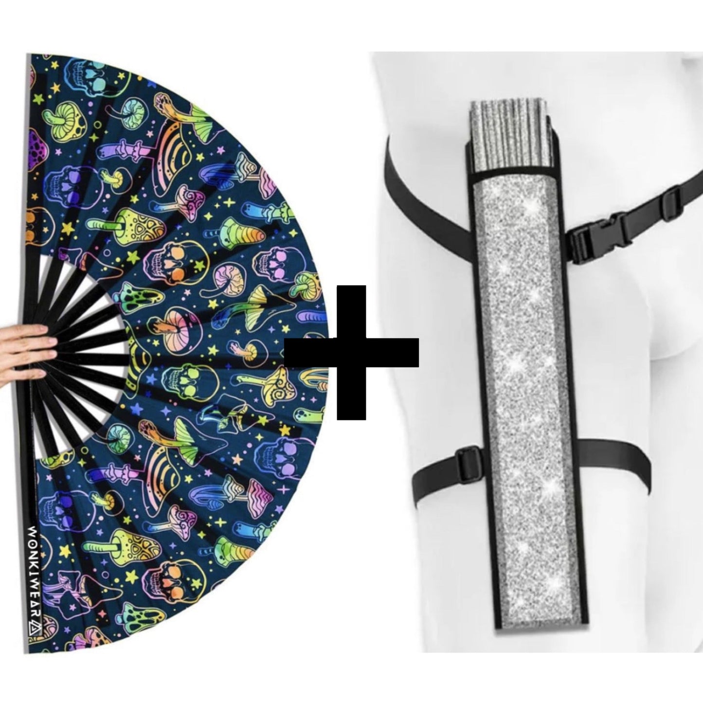 Mushroom & Skulls XL UV Reactive Festival Fan