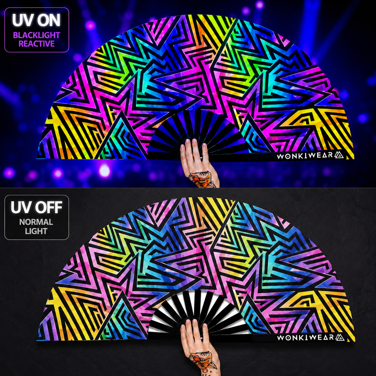 Electric Rainbow XL UV Reactive Festival Fan