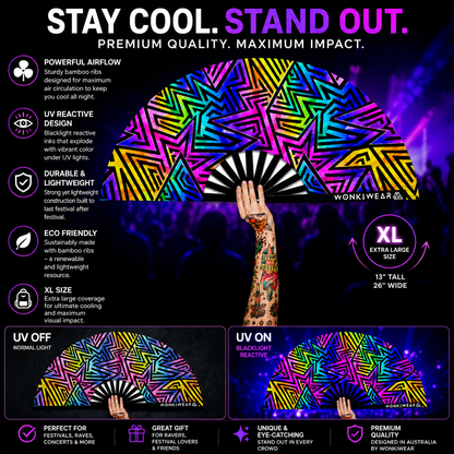 Electric Rainbow XL UV Reactive Festival Fan