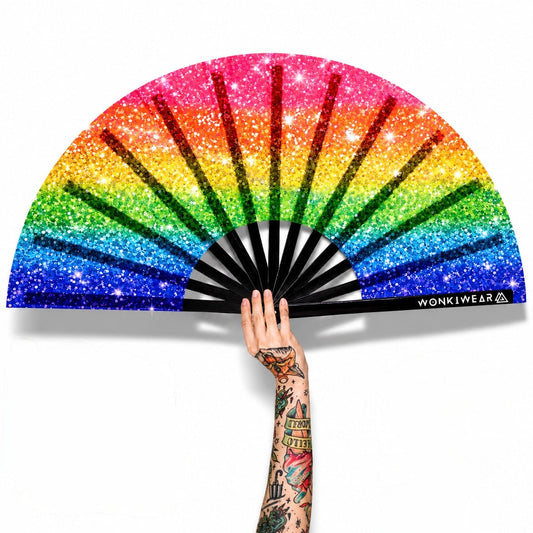 Rainbow Glitter XL UV Reactive Festival Fan