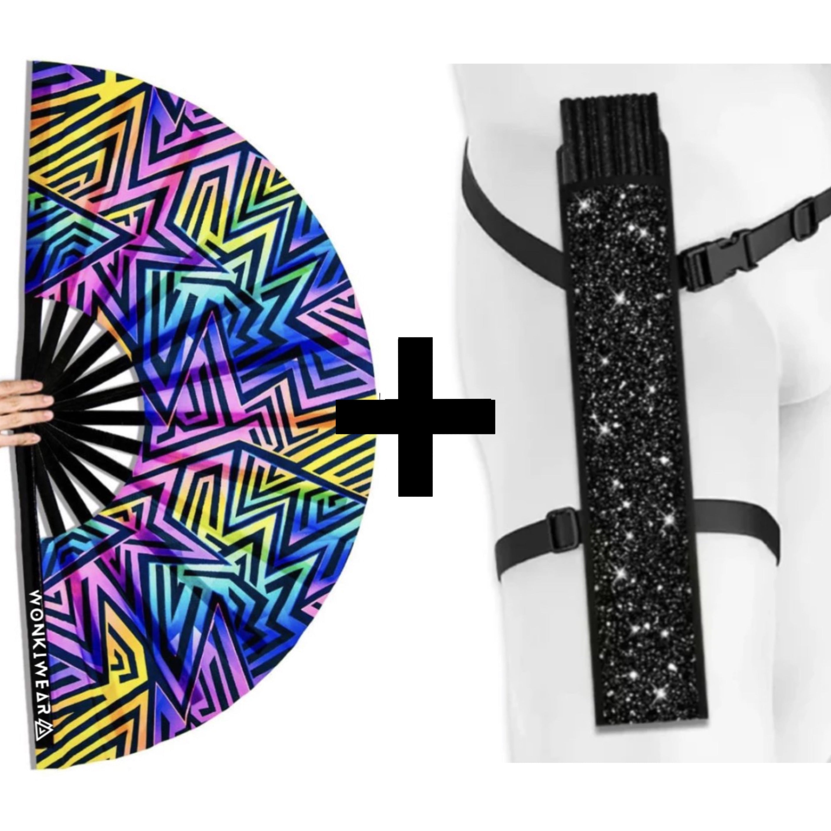 Electric Rainbow XL UV Reactive Festival Fan
