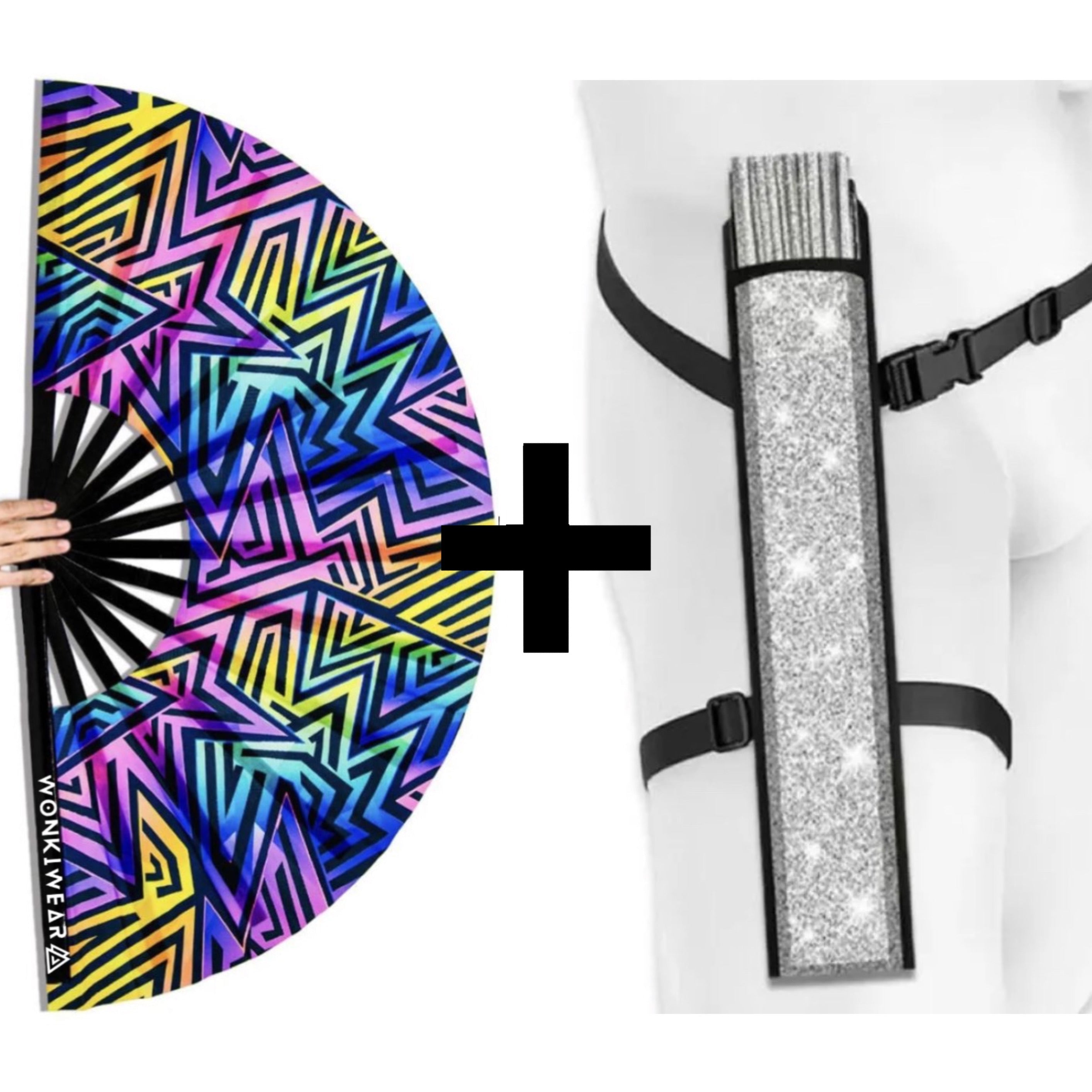 Electric Rainbow XL UV Reactive Festival Fan