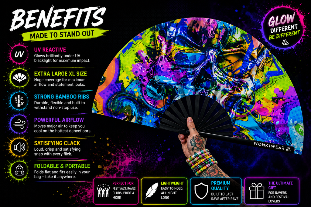 Skulls & Bass XL UV Reactive Festival Fan