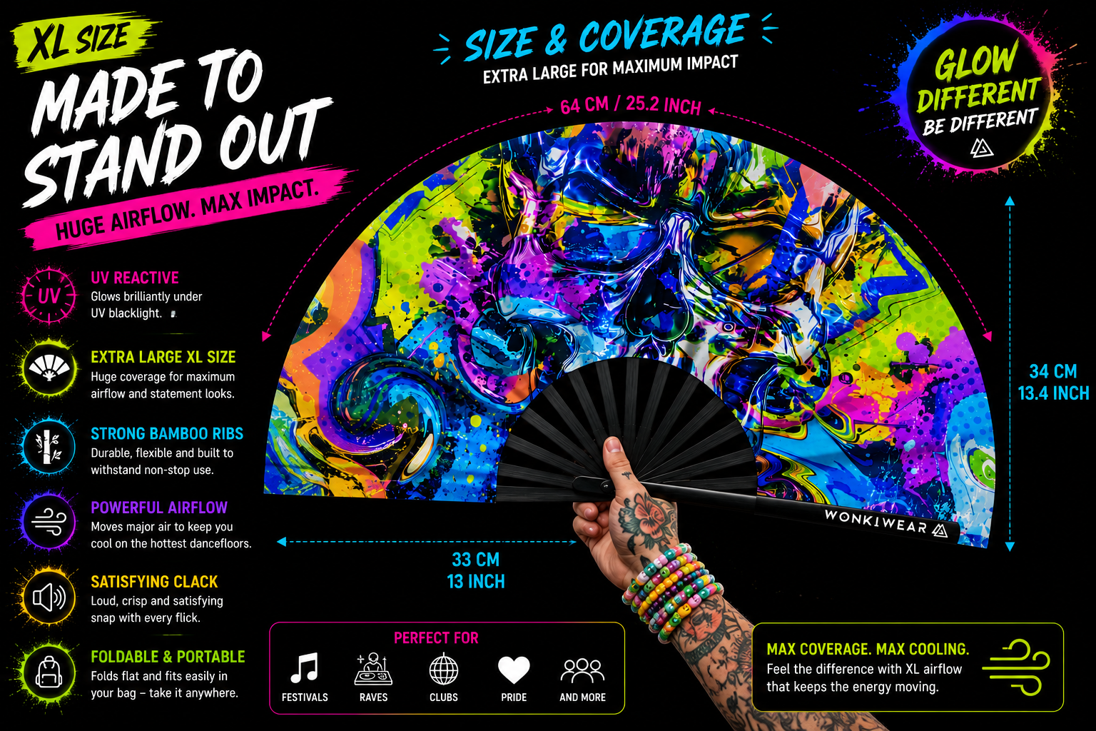 Skulls & Bass XL UV Reactive Festival Fan