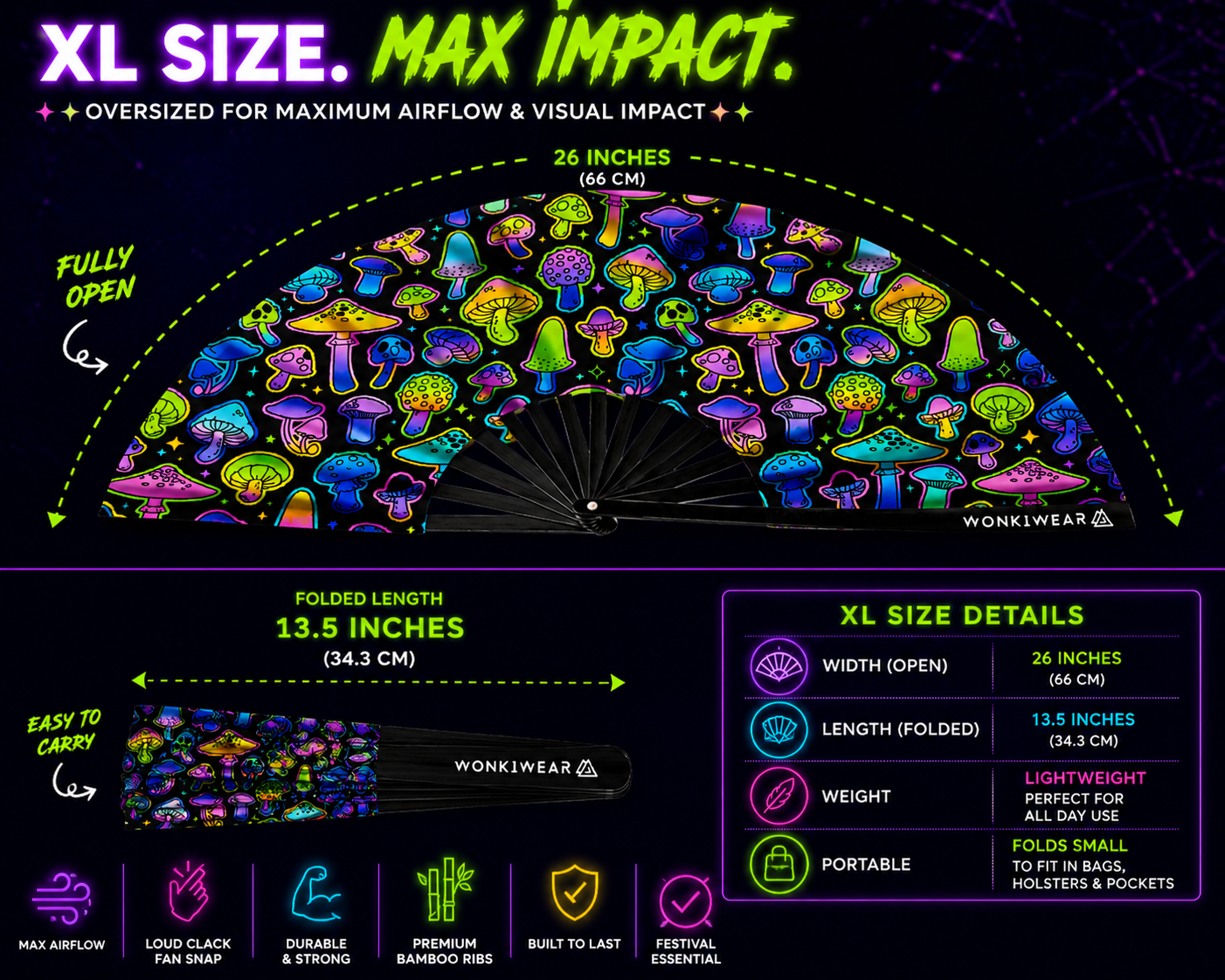 Mushroom XL UV Reactive Festival Fan