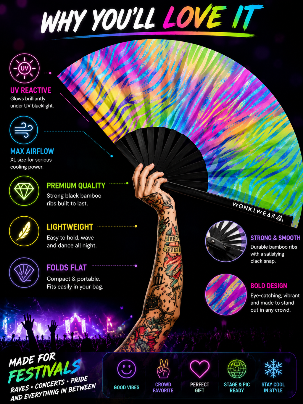 Safari Disco XL UV Reactive Festival Fan