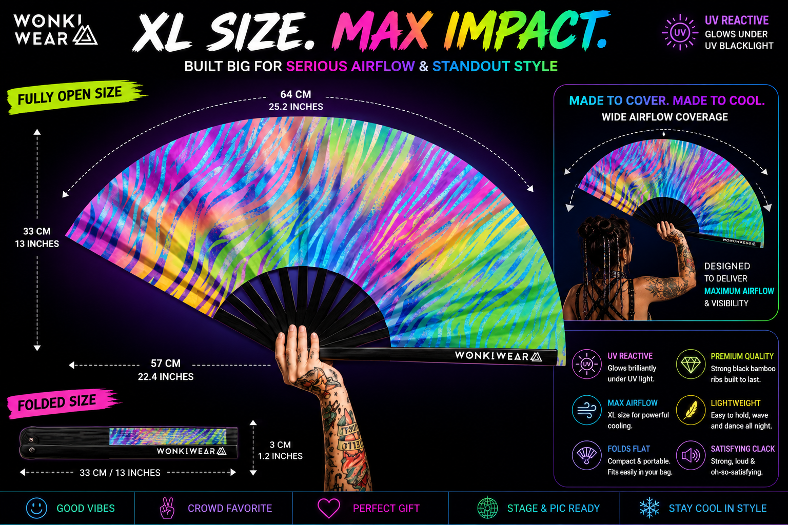 Safari Disco XL UV Reactive Festival Fan