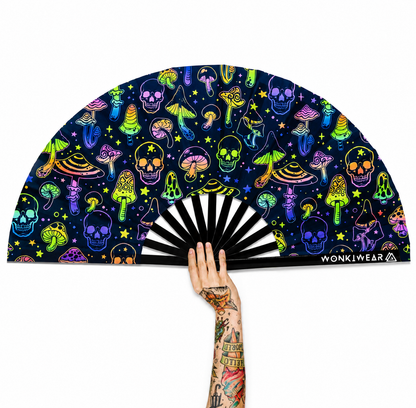 Mushroom & Skulls XL UV Reactive Festival Fan