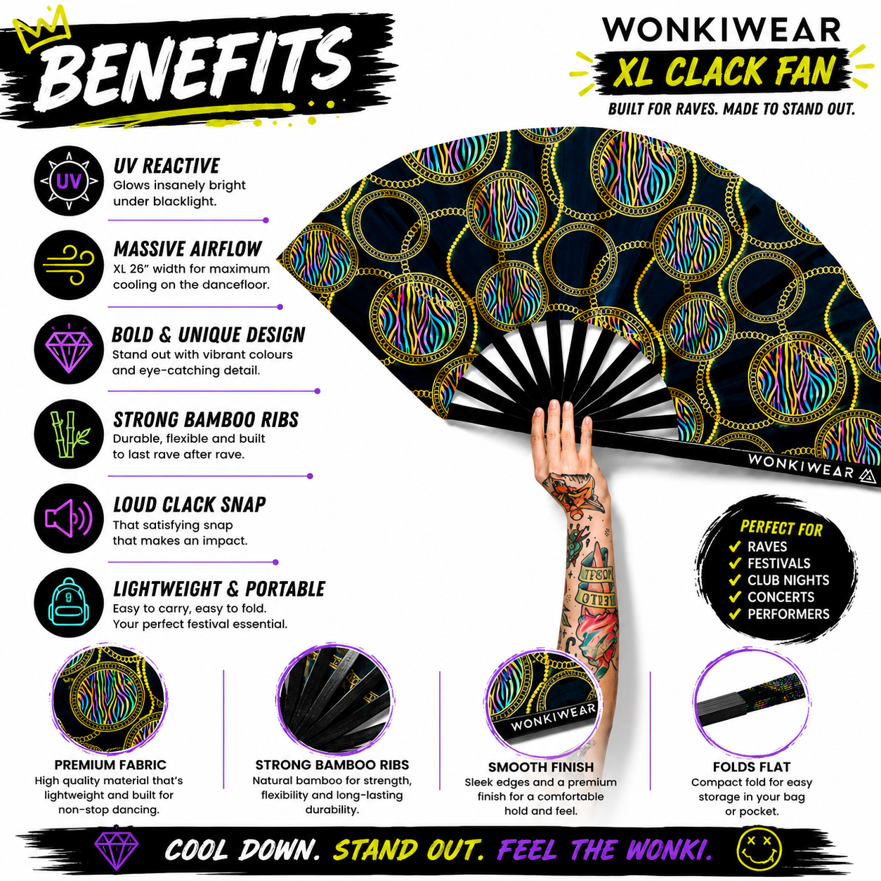 Posh Stuff XL UV Reactive Festival Fan