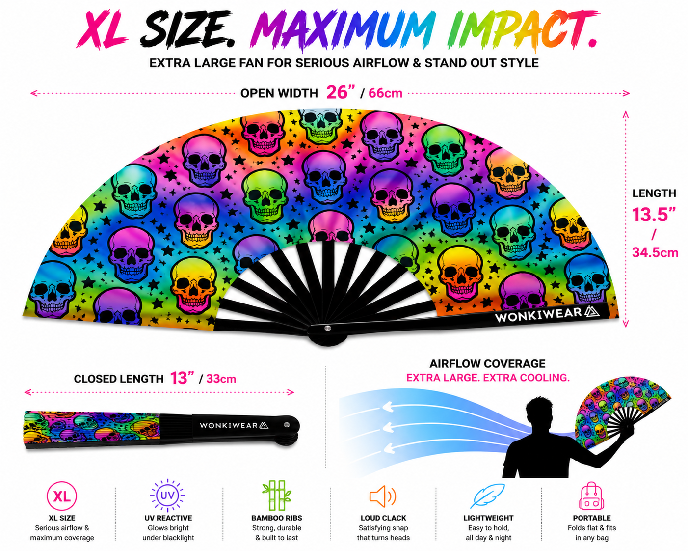 Trick or Treat XL UV Reactive Festival Fan