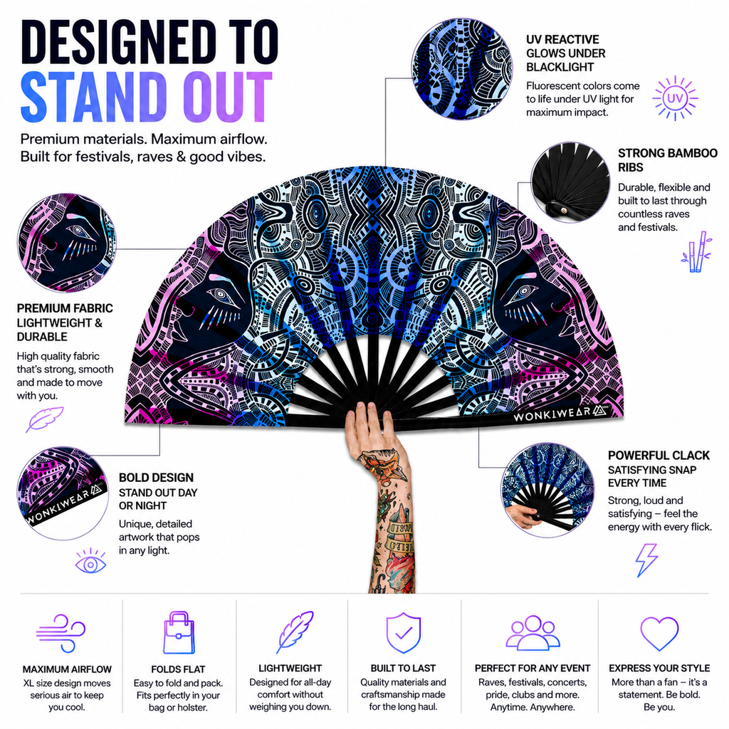 Techno Tribe XL UV Reactive Festival Fan