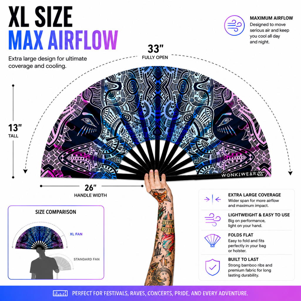 Techno Tribe XL UV Reactive Festival Fan