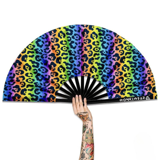 Rainbow Leopard XL UV Reactive Festival Fan
