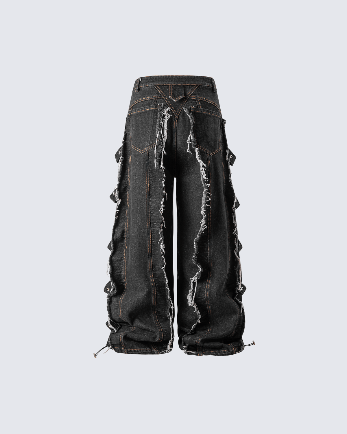 Frayed Patchwork Wide-Leg Denim Pants