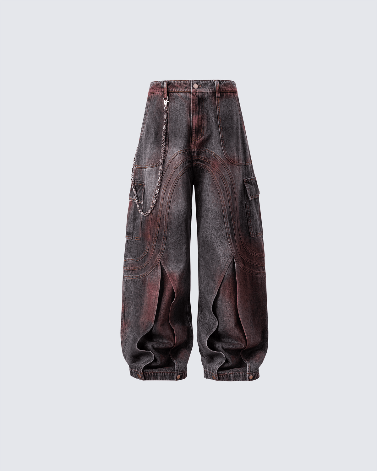 Red Fade 3D Panel Wide-Leg Denim Pants